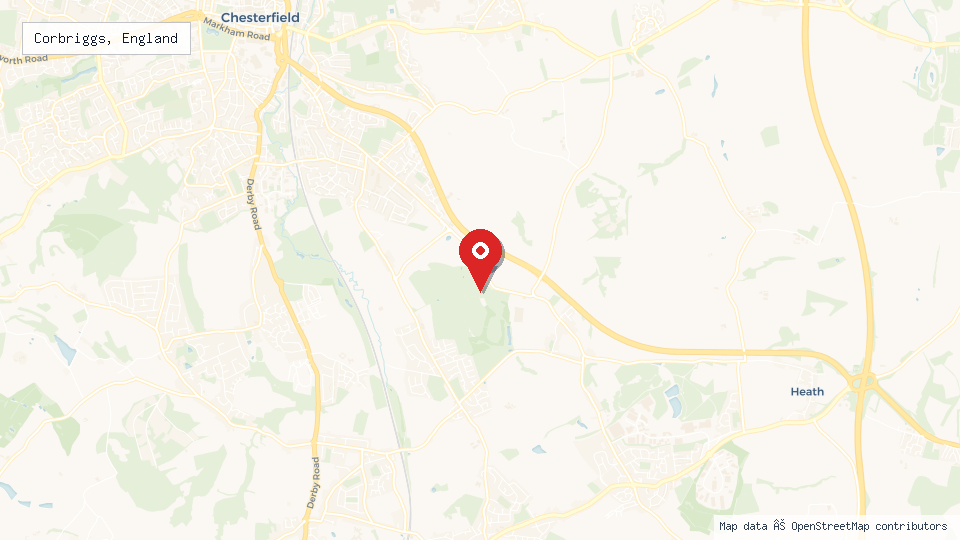Street map of Corbriggs, England with location pin