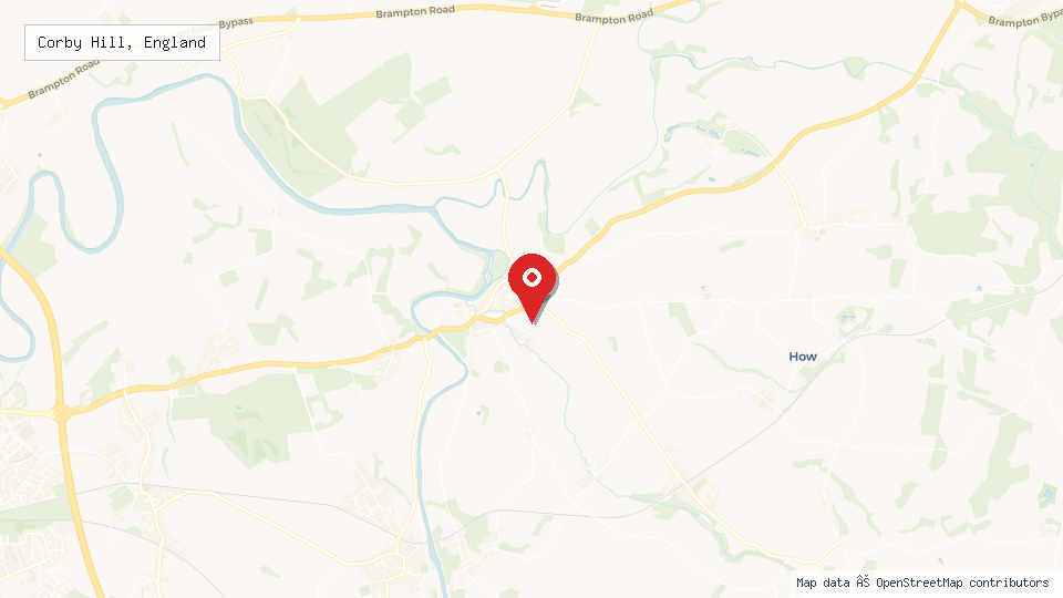Street map of Corby Hill, England with location pin