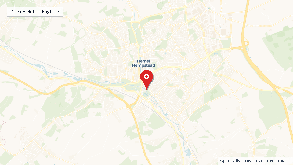 Street map of Corner Hall, England with location pin