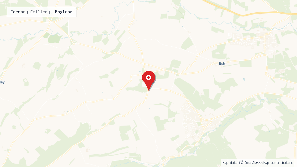 Street map of Cornsay Colliery, England with location pin