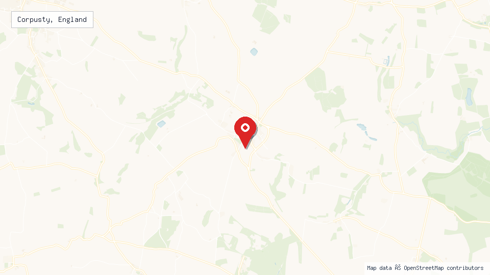 Street map of Corpusty, England with location pin