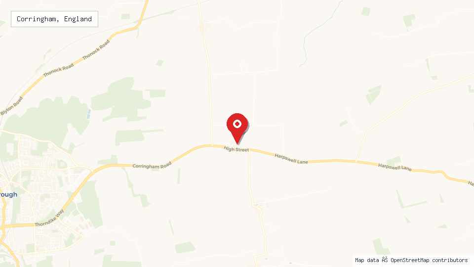 Street map of Corringham, England with location pin
