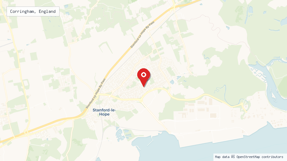 Street map of Corringham, England with location pin