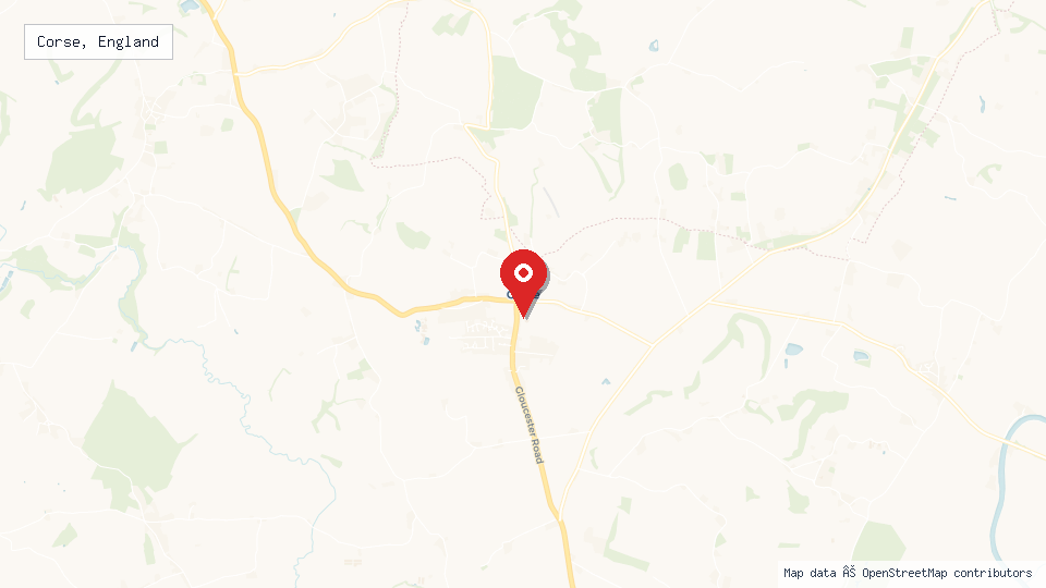 Street map of Corse, England with location pin