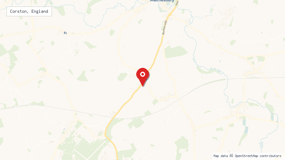 Street map of Corston, England with location pin