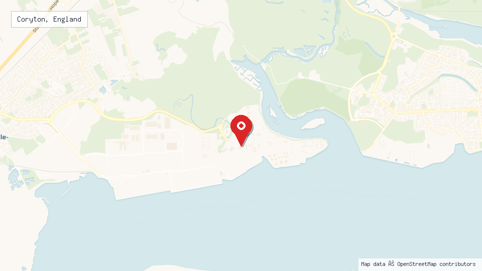 Street map of Coryton, England with location pin