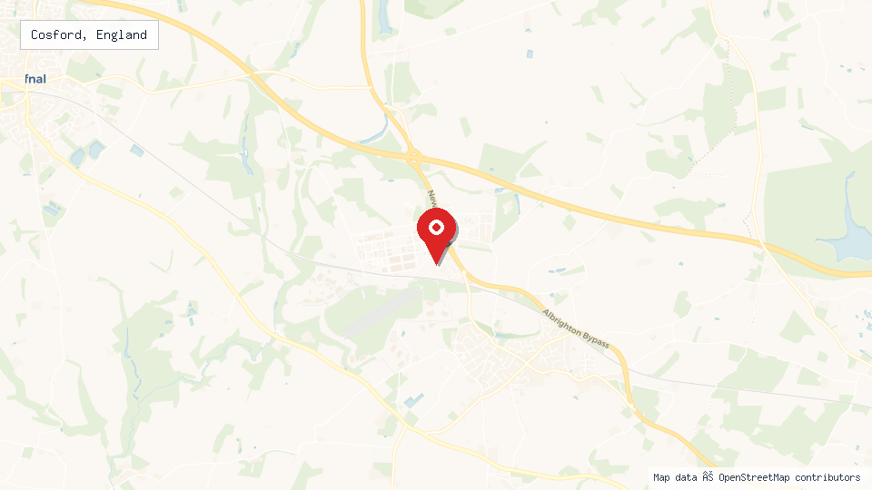 Street map of Cosford, England with location pin
