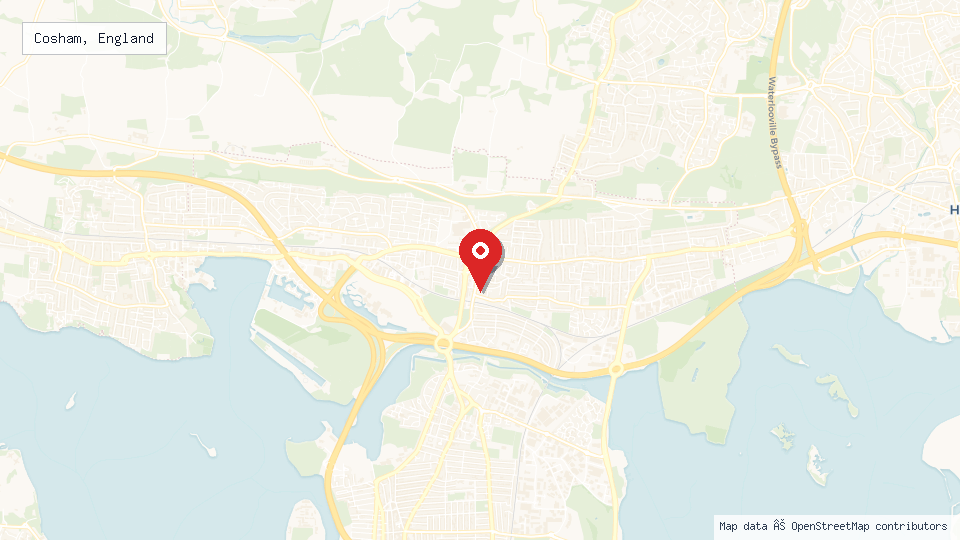 Street map of Cosham, England with location pin