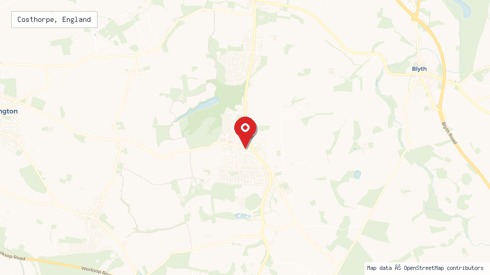 Street map of Costhorpe, England with location pin