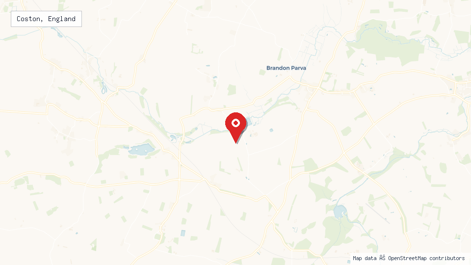 Street map of Coston, England with location pin