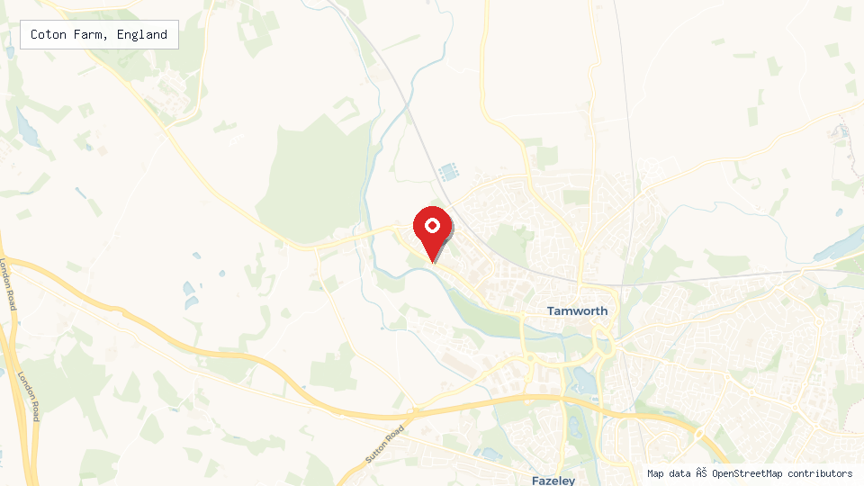 Street map of Coton Farm, England with location pin