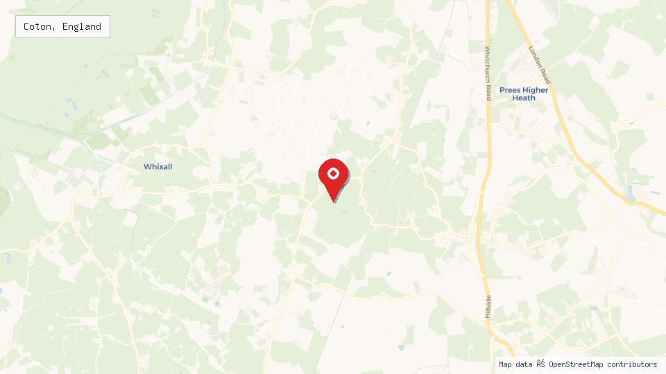 Street map of Coton, England with location pin
