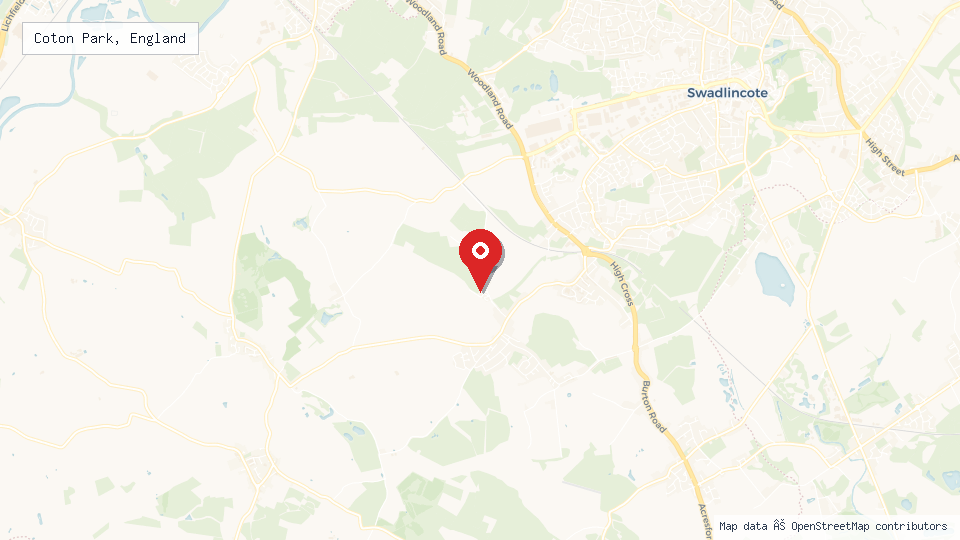 Street map of Coton Park, England with location pin