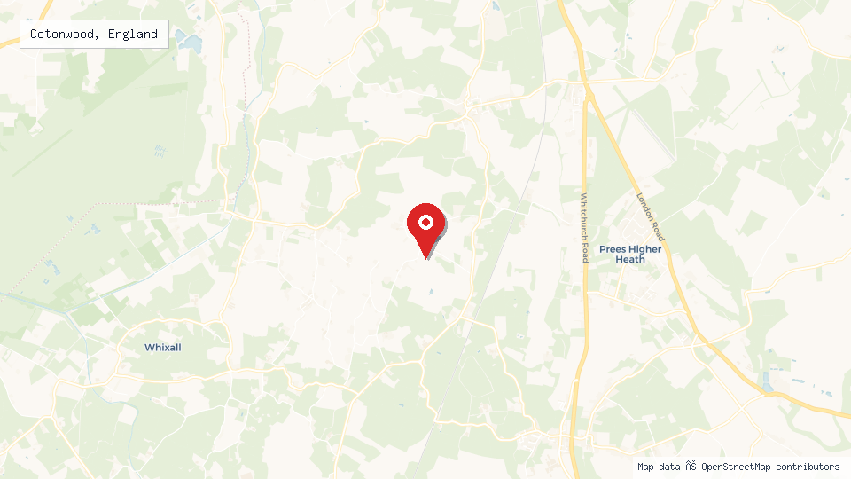 Street map of Cotonwood, England with location pin