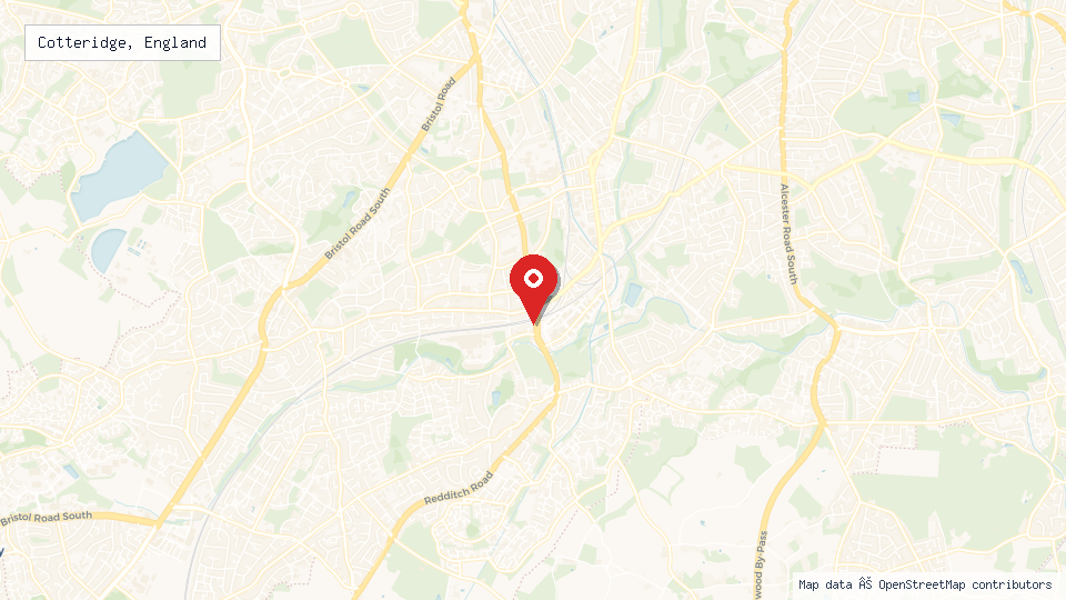 Street map of Cotteridge, England with location pin