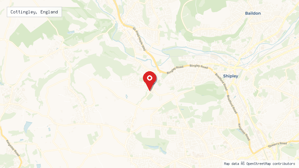 Street map of Cottingley, England with location pin