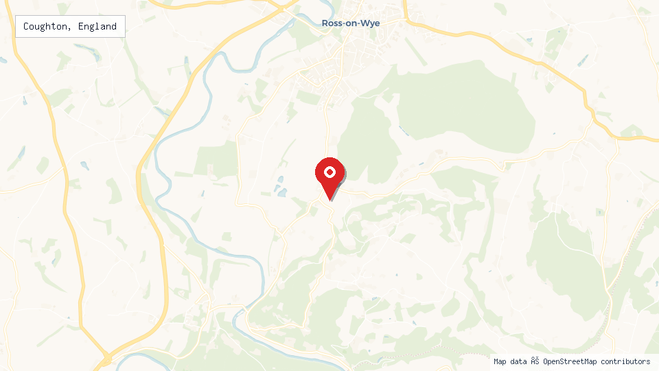 Street map of Coughton, England with location pin