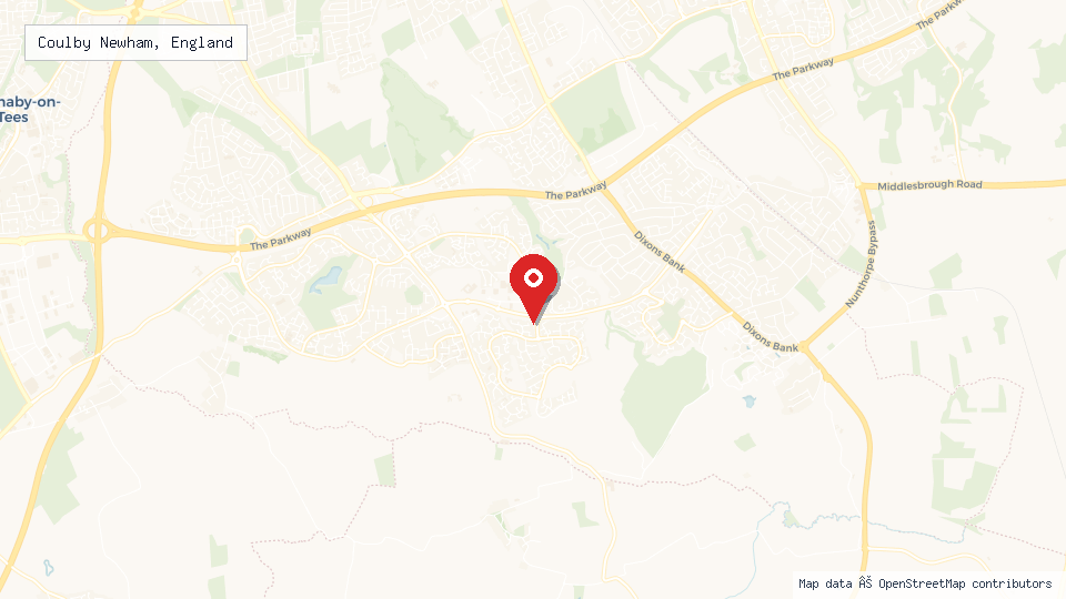 Street map of Coulby Newham, England with location pin