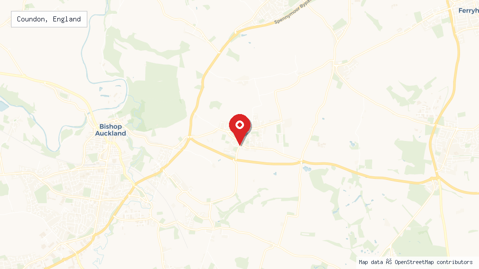 Street map of Coundon, England with location pin