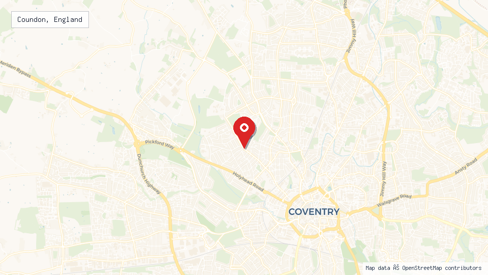 Street map of Coundon, England with location pin