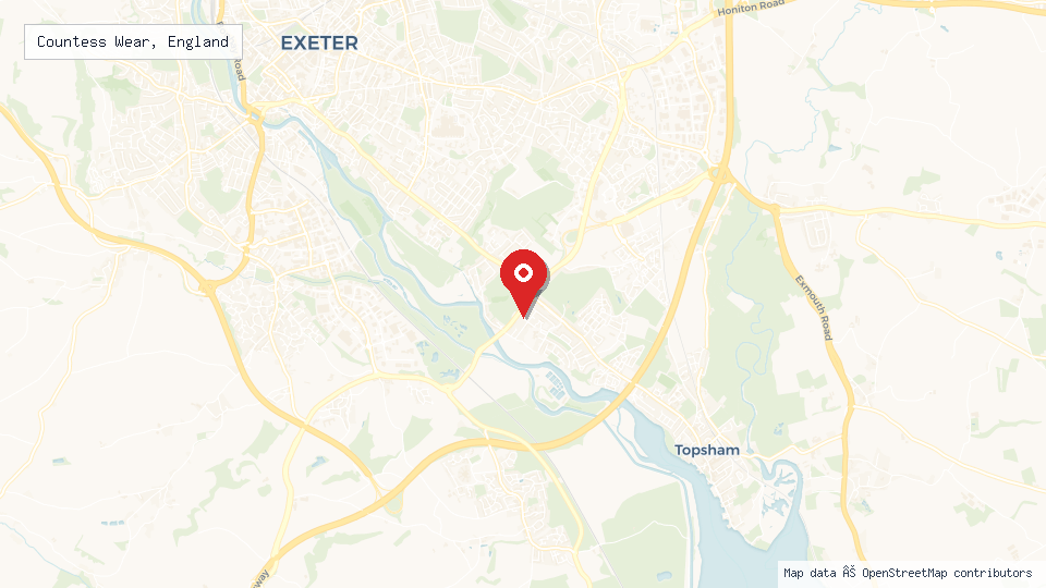 Street map of Countess Wear, England with location pin
