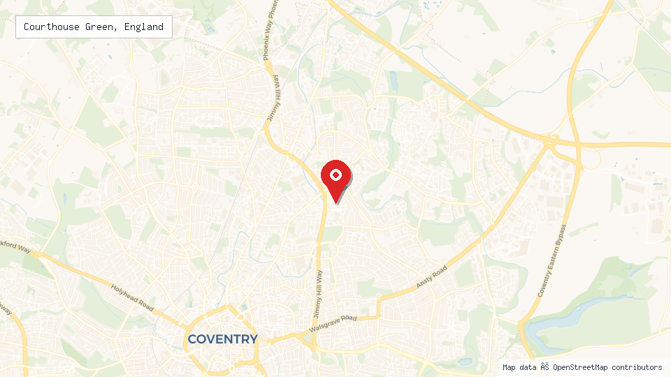 Street map of Courthouse Green, England with location pin