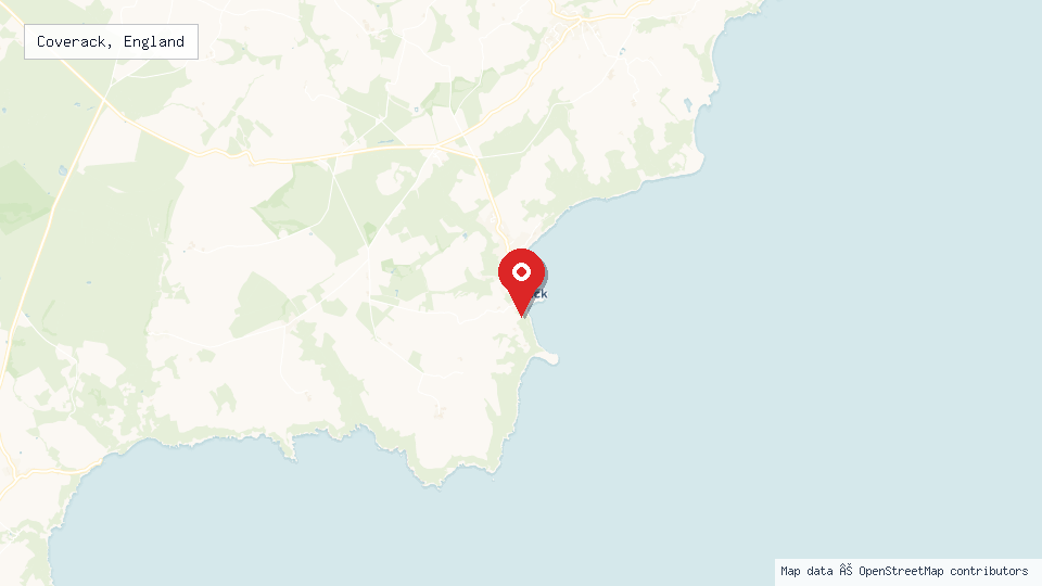 Street map of Coverack, England with location pin