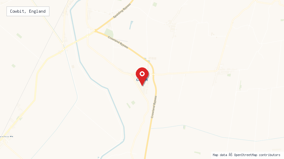 Street map of Cowbit, England with location pin