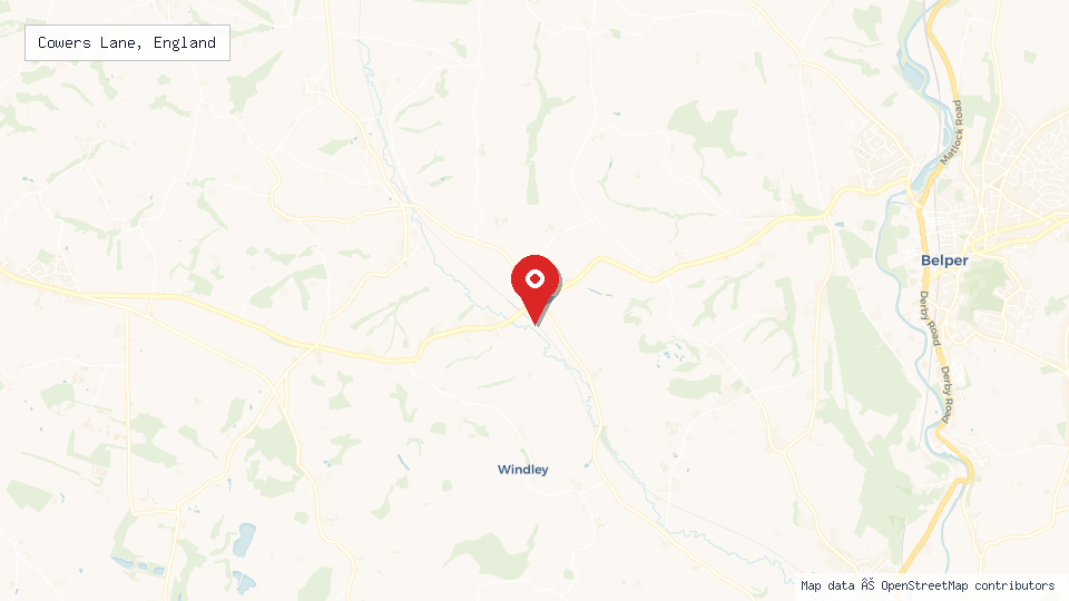 Street map of Cowers Lane, England with location pin