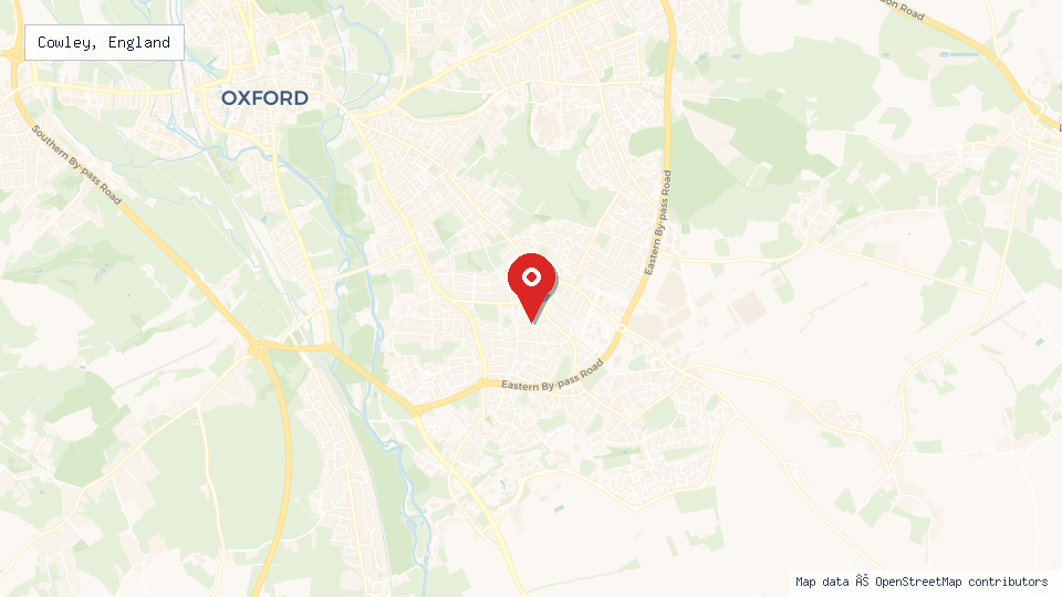 Street map of Cowley, England with location pin