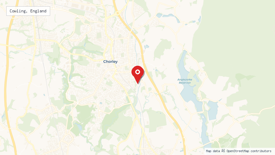 Street map of Cowling, England with location pin