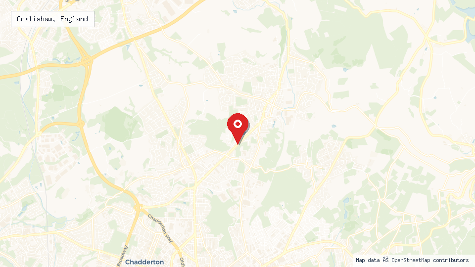 Street map of Cowlishaw, England with location pin