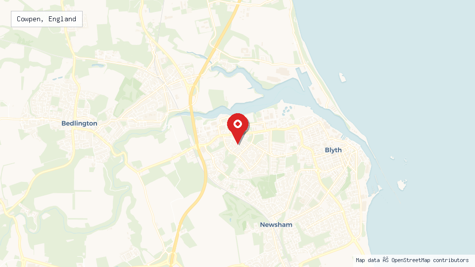 Street map of Cowpen, England with location pin