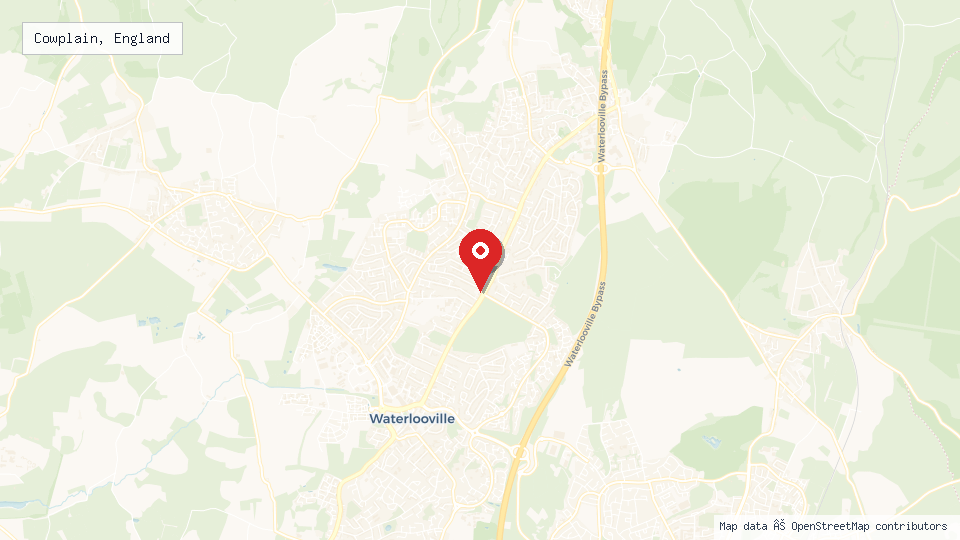 Street map of Cowplain, England with location pin