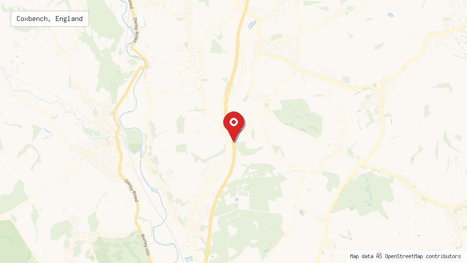 Street map of Coxbench, England with location pin