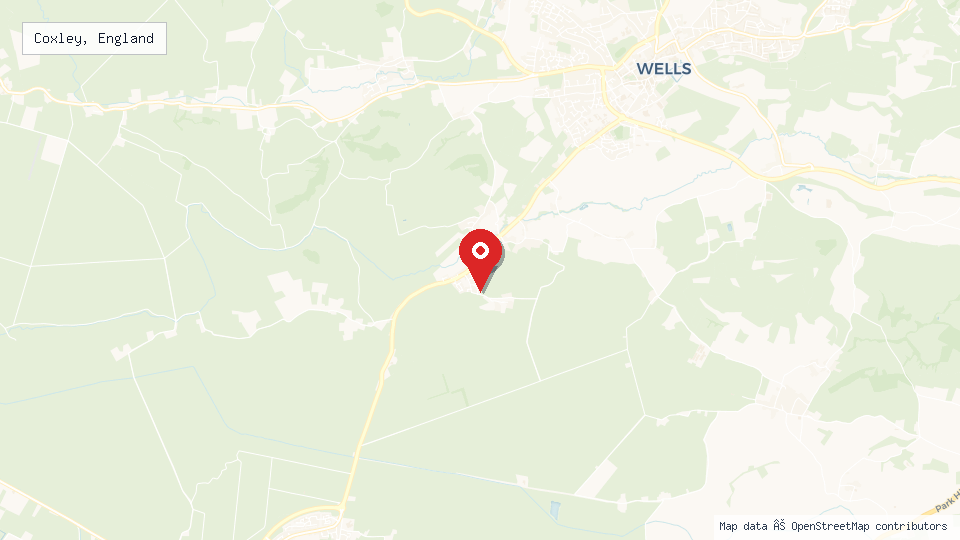 Street map of Coxley, England with location pin