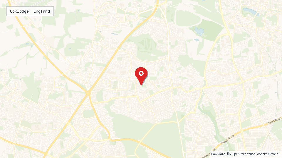 Street map of Coxlodge, England with location pin