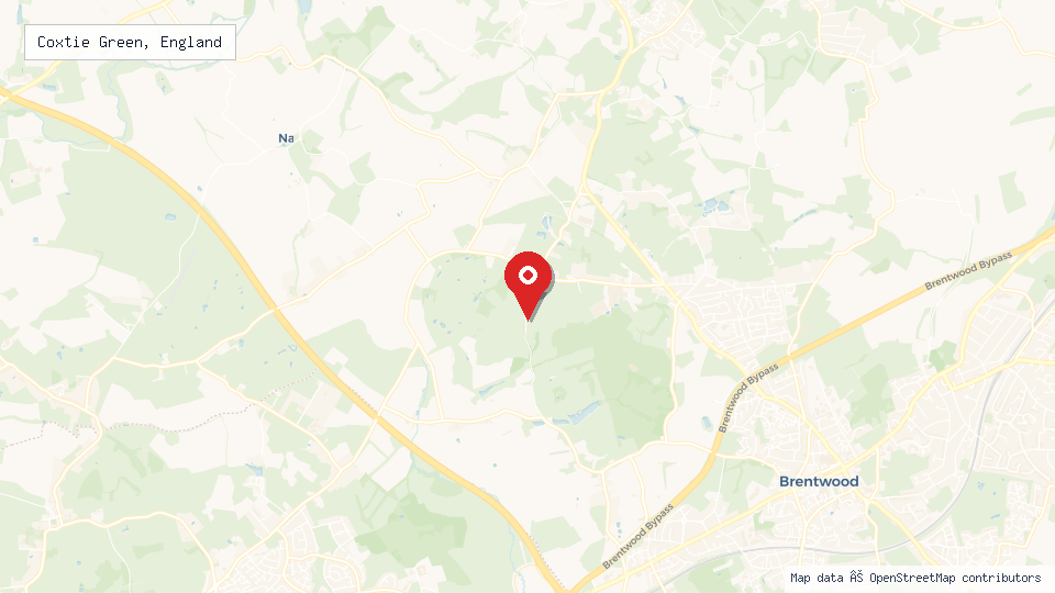 Street map of Coxtie Green, England with location pin