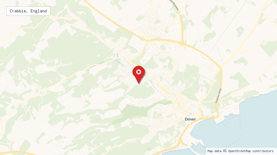 Street map of Crabble, England with location pin