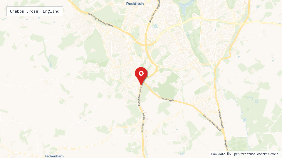 Street map of Crabbs Cross, England with location pin