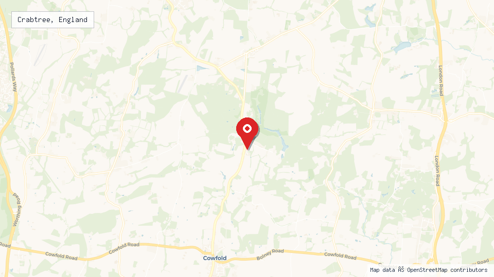 Street map of Crabtree, England with location pin