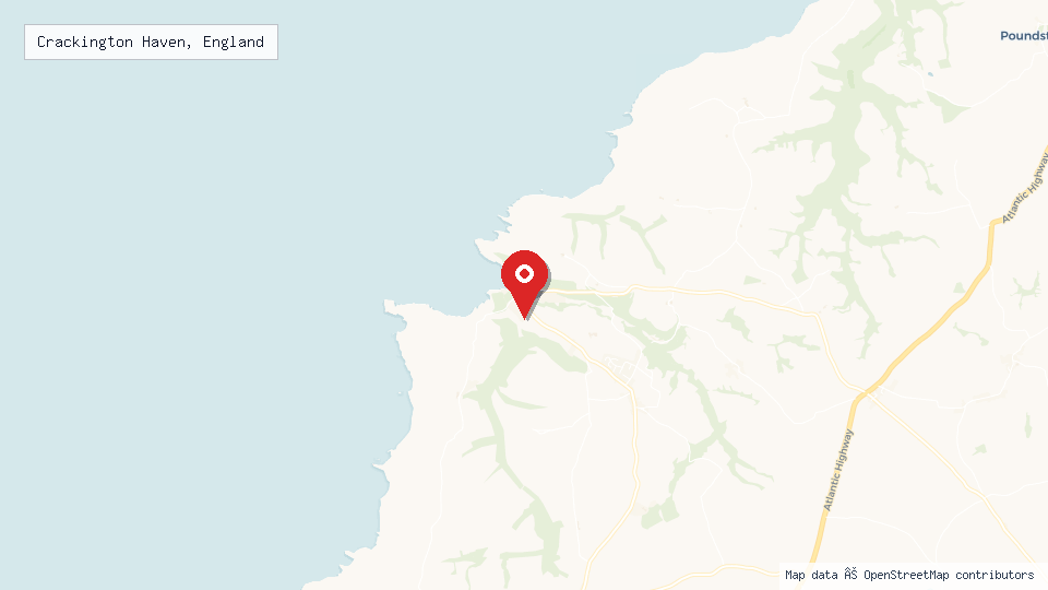 Street map of Crackington Haven, England with location pin