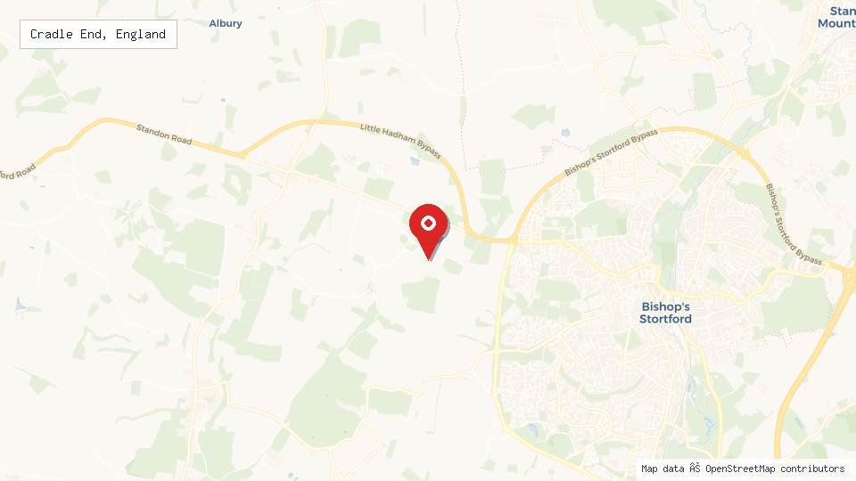 Street map of Cradle End, England with location pin