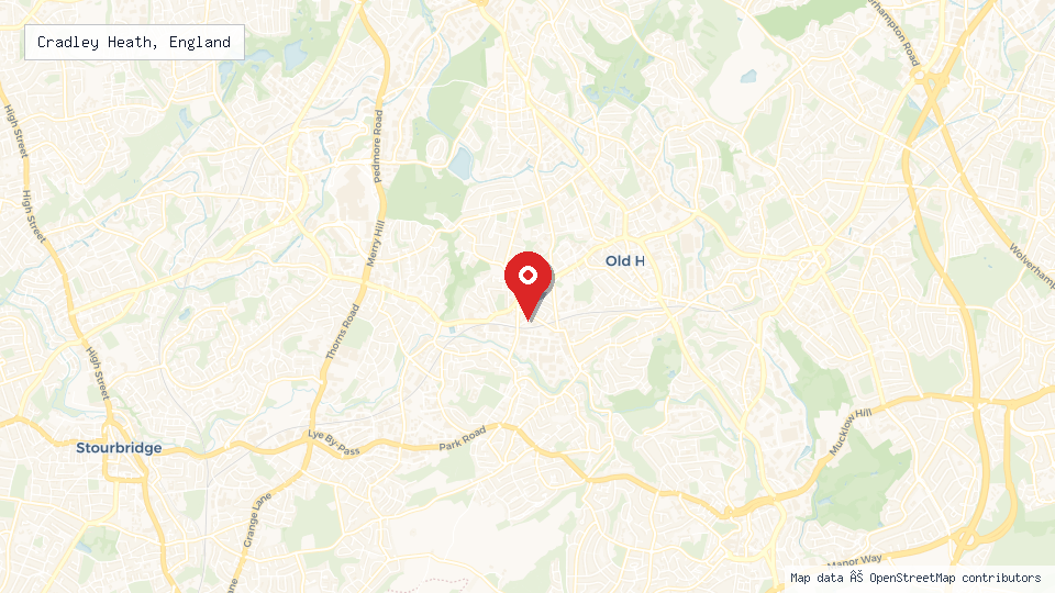 Street map of Cradley Heath, England with location pin