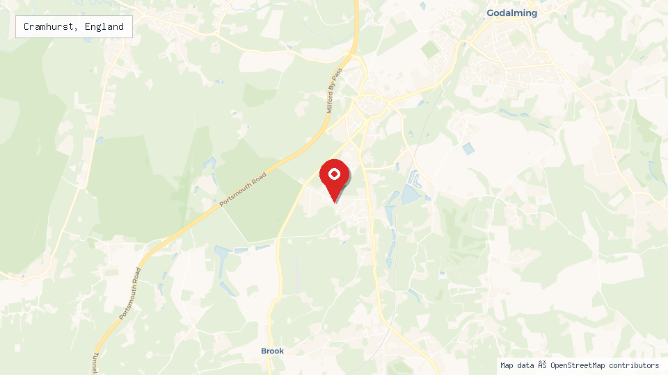 Street map of Cramhurst, England with location pin