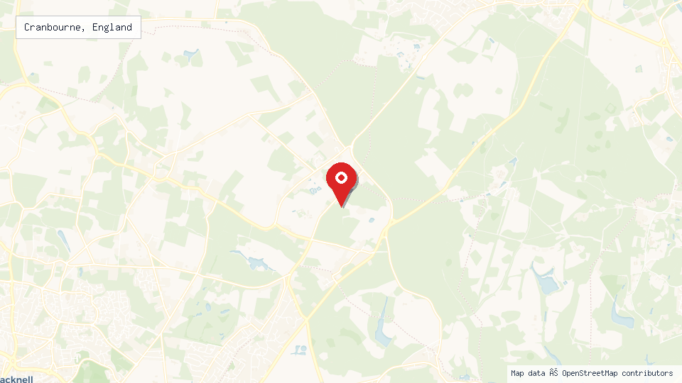 Street map of Cranbourne, England with location pin