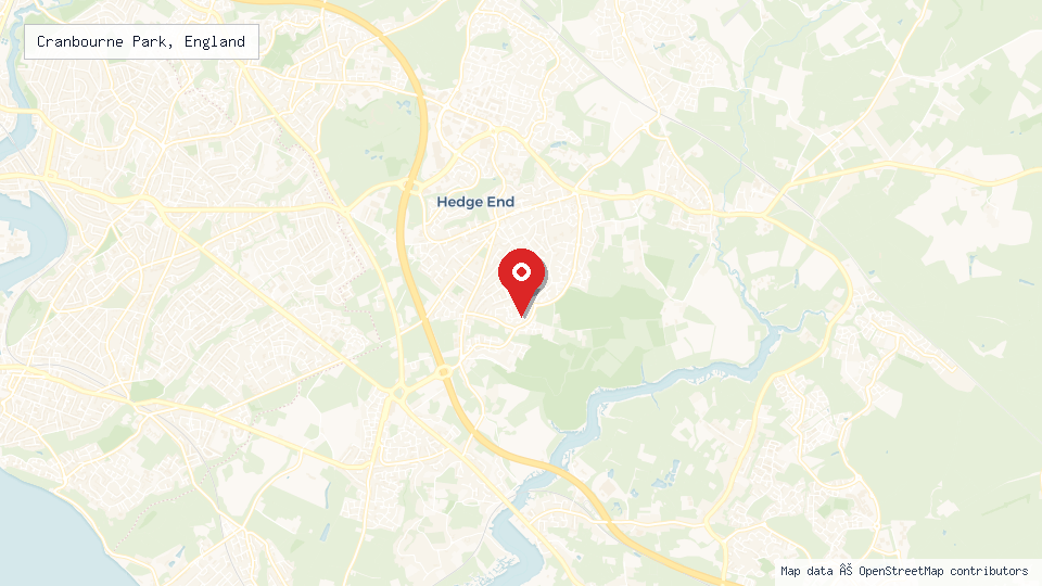 Street map of Cranbourne Park, England with location pin