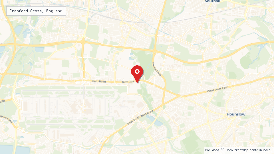 Street map of Cranford Cross, England with location pin