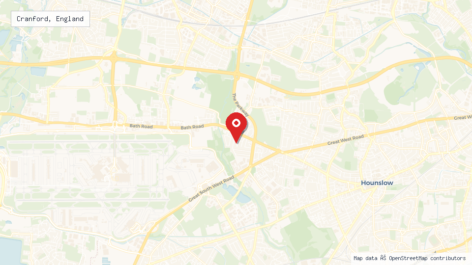 Street map of Cranford, England with location pin