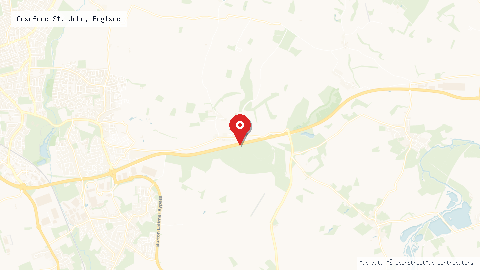 Street map of Cranford St. John, England with location pin